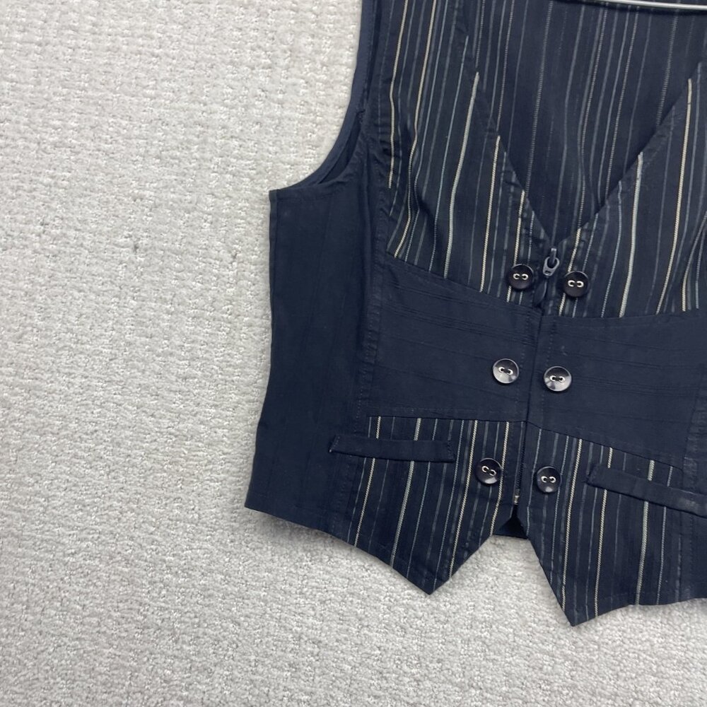 VTG Tailored Waistcoat Vest Dark Academia Steampunk Black Pin Stripe Wom Sz 6 - Picture 5 of 11